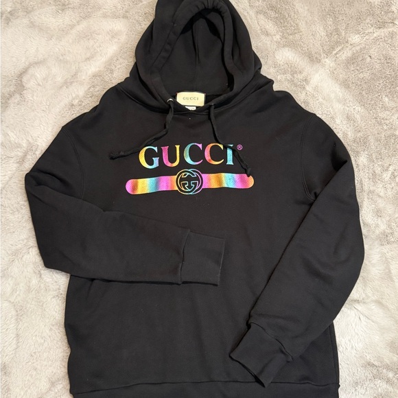 Gucci Black Hoodie with Multicolor Logo - Picture 2 of 4
